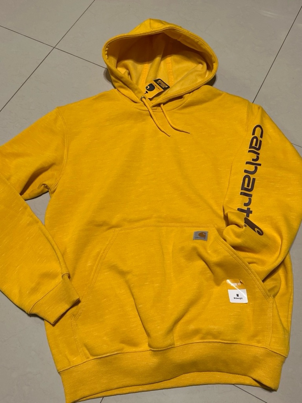 Carhartt Yellow Logo Sleeve Hooded Sweatshirt